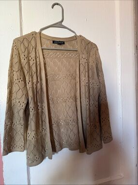 Beige Openwork Knit Cardigan